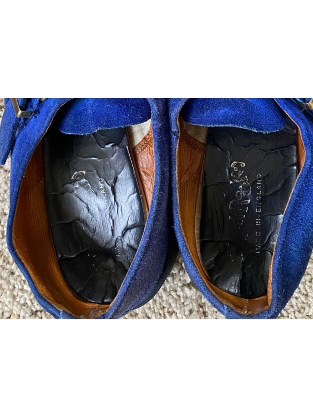 Rare Vtg Dr Martens Made in England Blue Suede Monk Strap Creepers UK 8 US 9 - Picture 8 of 14